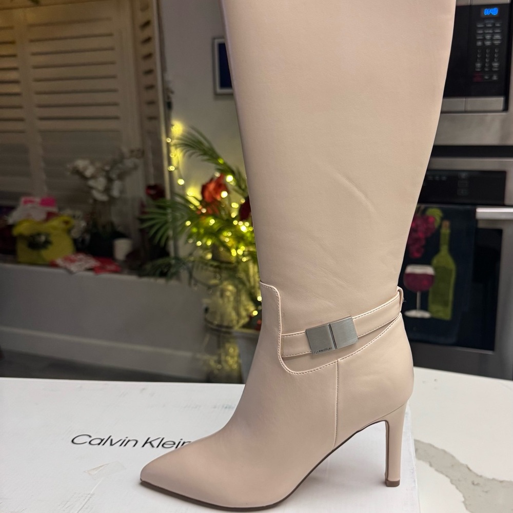 Calvin Klein Women's Cream Heeled Boots -New